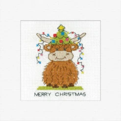 Highland Christmas Lights Greetings Card - Heritage Crafts Cross Stitch Kit