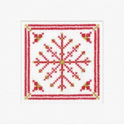 Filigree Snowflake Red Greetings Card - Heritage Crafts Cross Stitch Kit