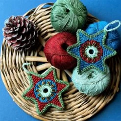 Celestial Star Beaded Christmas Decoration Kit In Rowan Cotton Glace By Jane Crowfoot - Exclusive To Black Sheep Wools